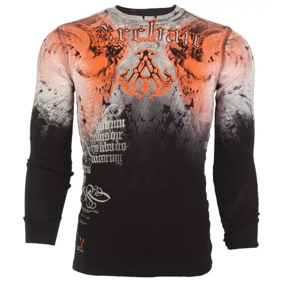 ARCHAIC by AFFLICTION Men's Long Sleeve THERMAL Shirt NIGHTWATCHER Biker Black - Picture 2 of 8